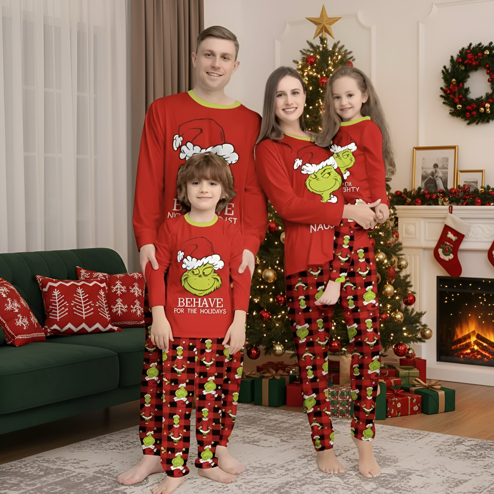 Family Christmas Pyjama Set – Grinchy ‘Never Naughty’ Edition