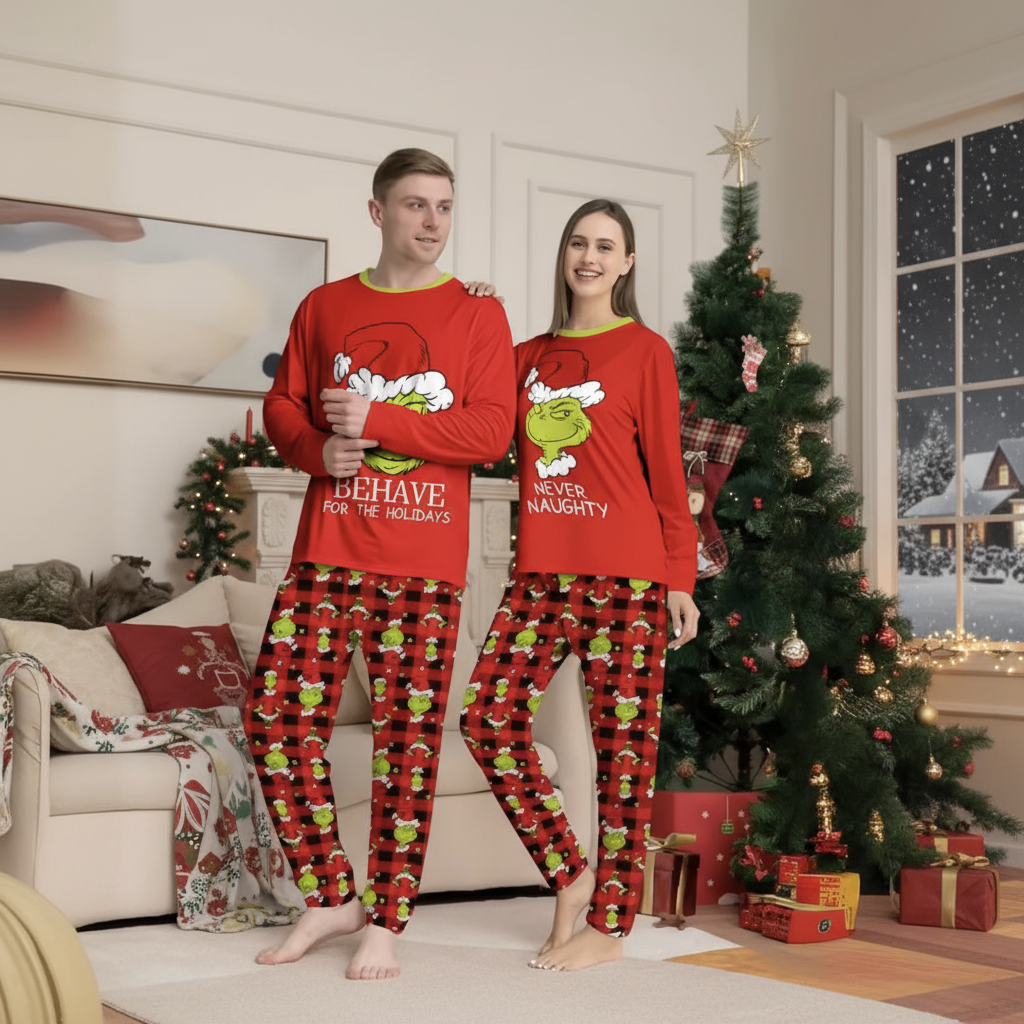 Family Christmas Pyjama Set – Grinchy ‘Never Naughty’ Edition