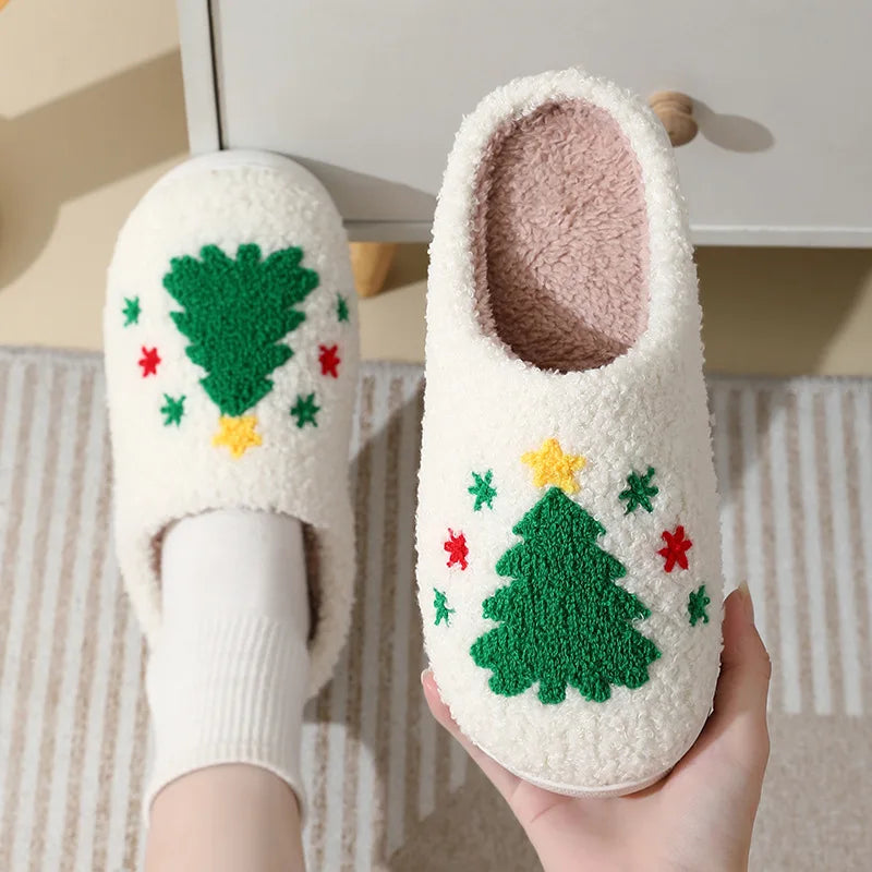 Christmas plush open-back slide slippers