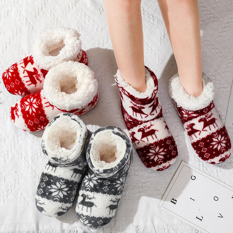 Festive Snowflake & Reindeer Cosy Slipper Boots