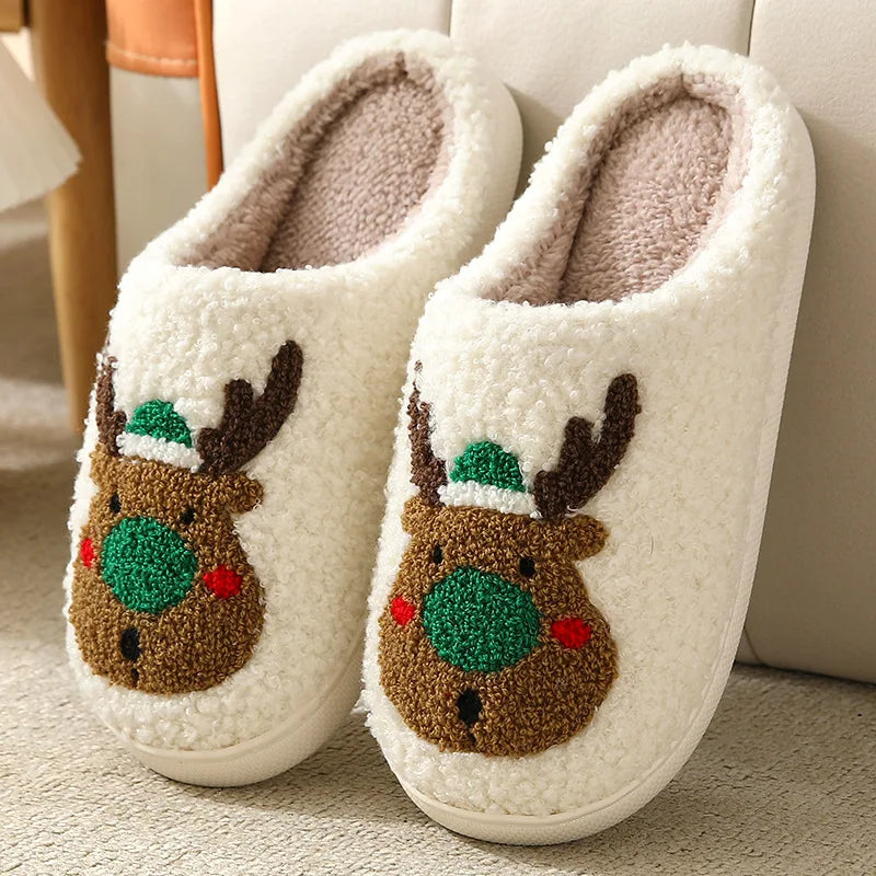 Christmas plush open-back slide slippers