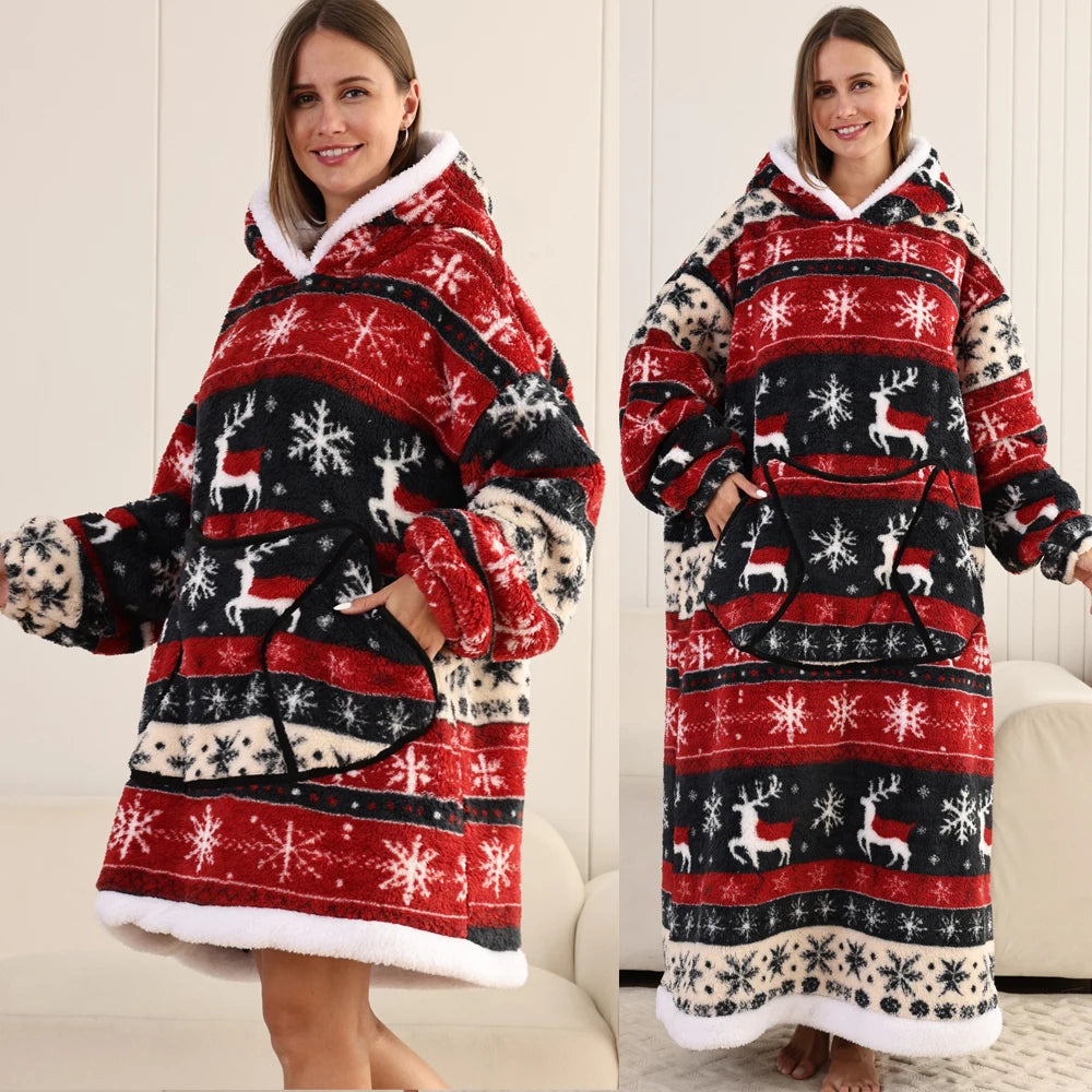 NEW Short/Long Wearable Hoodie Blanket (Multiple Festive Designs)