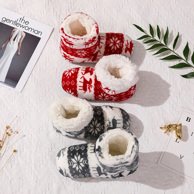 Festive Snowflake & Reindeer Cosy Slipper Boots