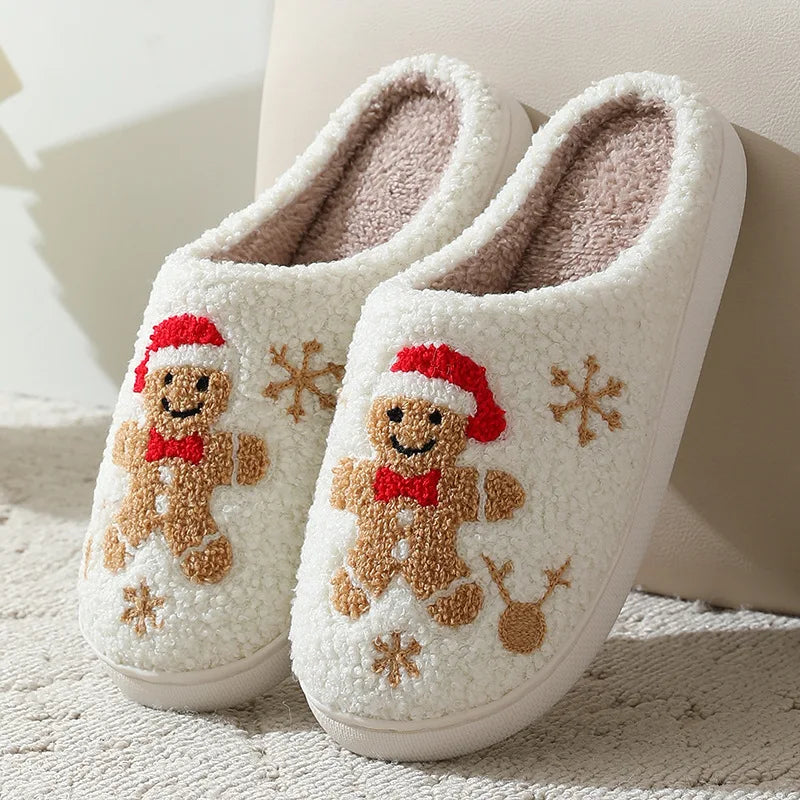 Christmas plush open-back slide slippers