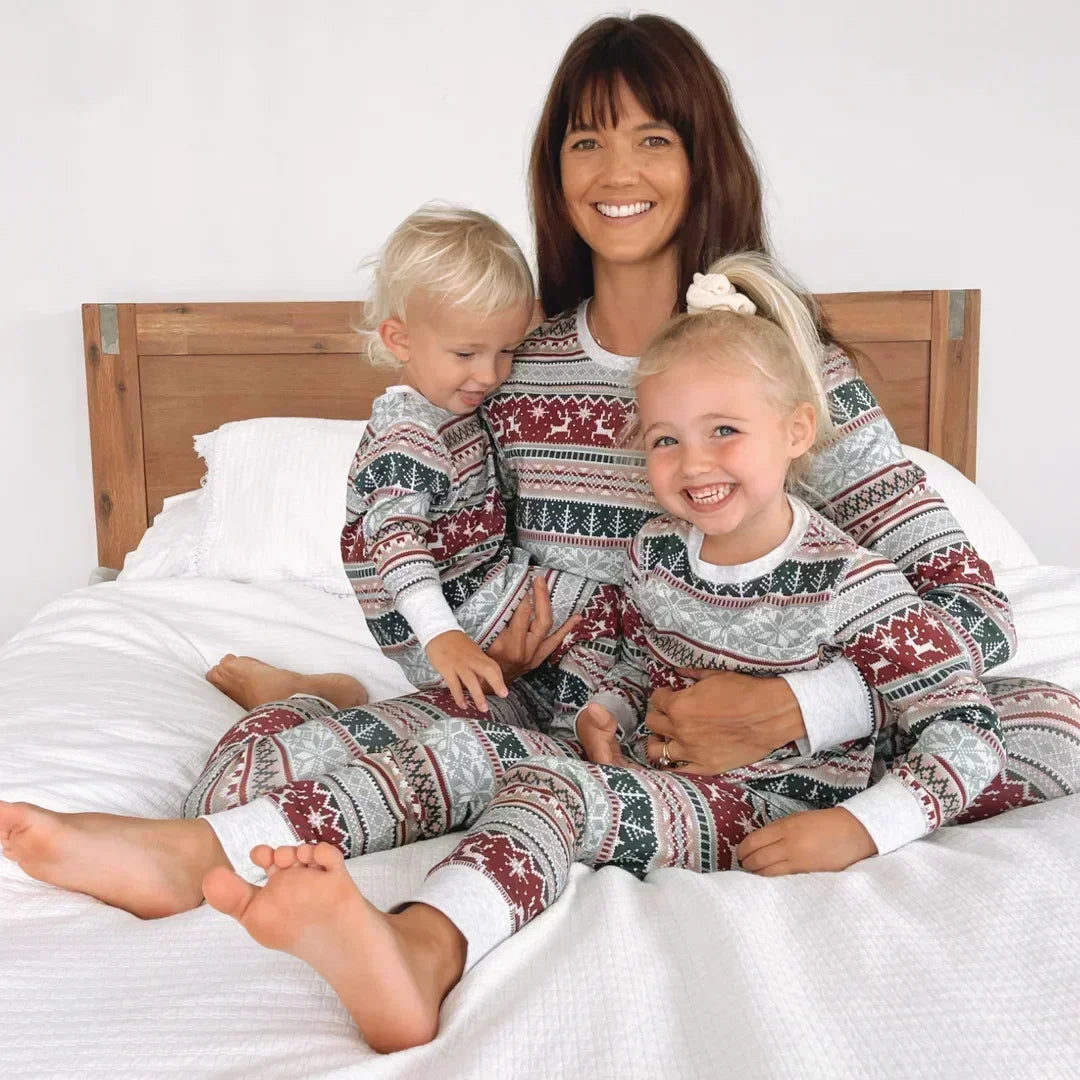 Family Christmas Pyjama Set – Red & Green Fair Isle Print