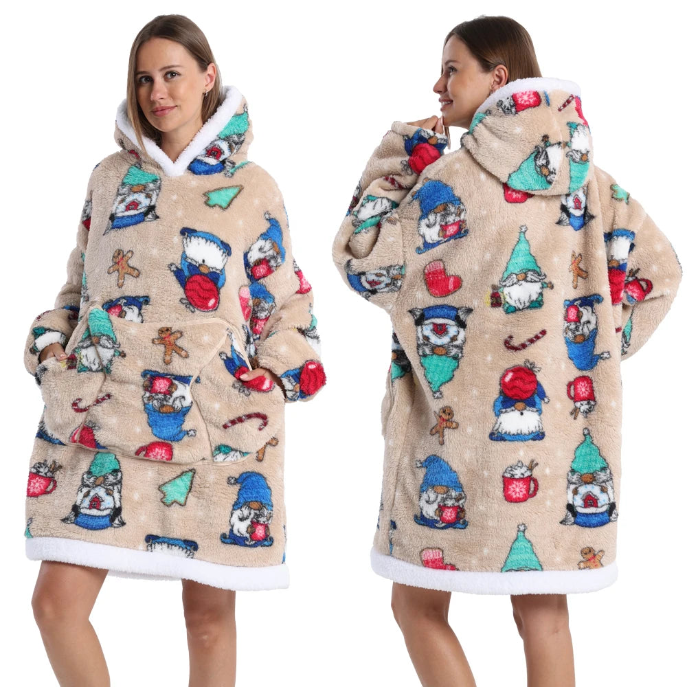 NEW Short/Long Wearable Hoodie Blanket (Multiple Festive Designs)