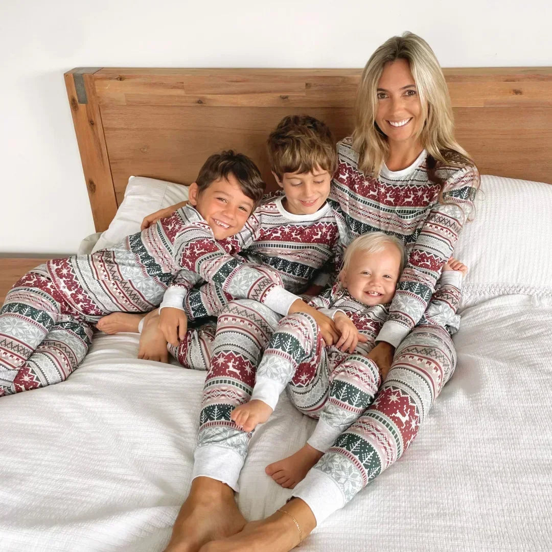 Family Christmas Pyjama Set – Red & Green Fair Isle Print