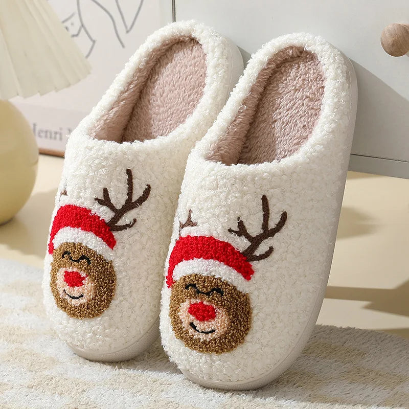Christmas plush open-back slide slippers