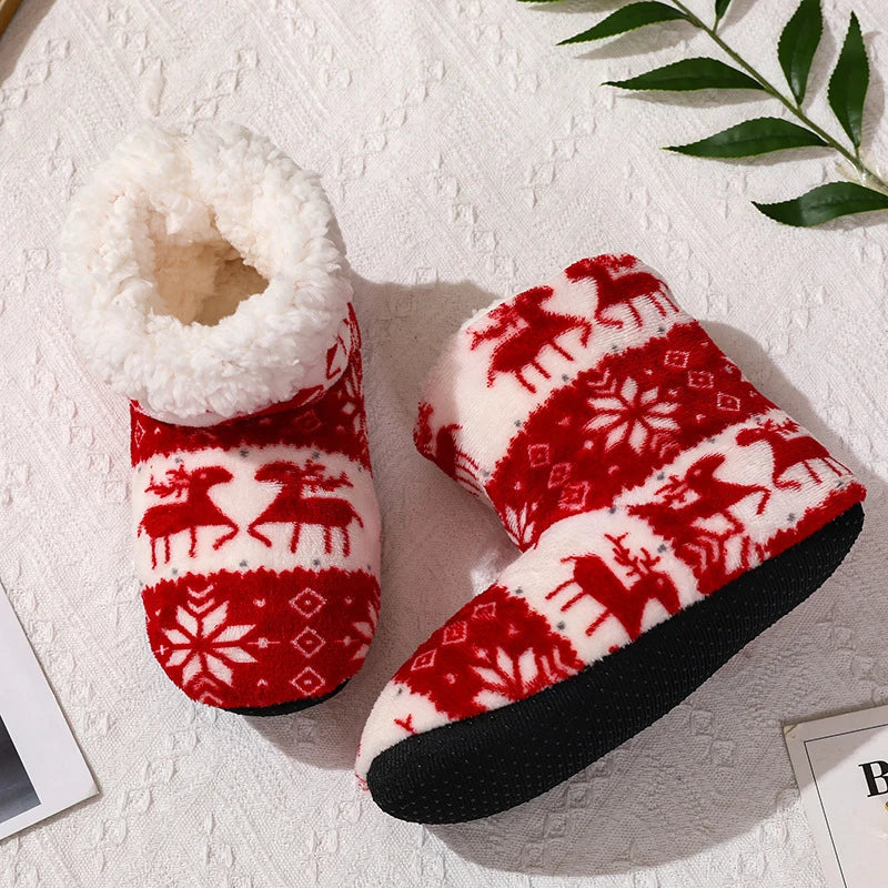 Festive Snowflake & Reindeer Cosy Slipper Boots