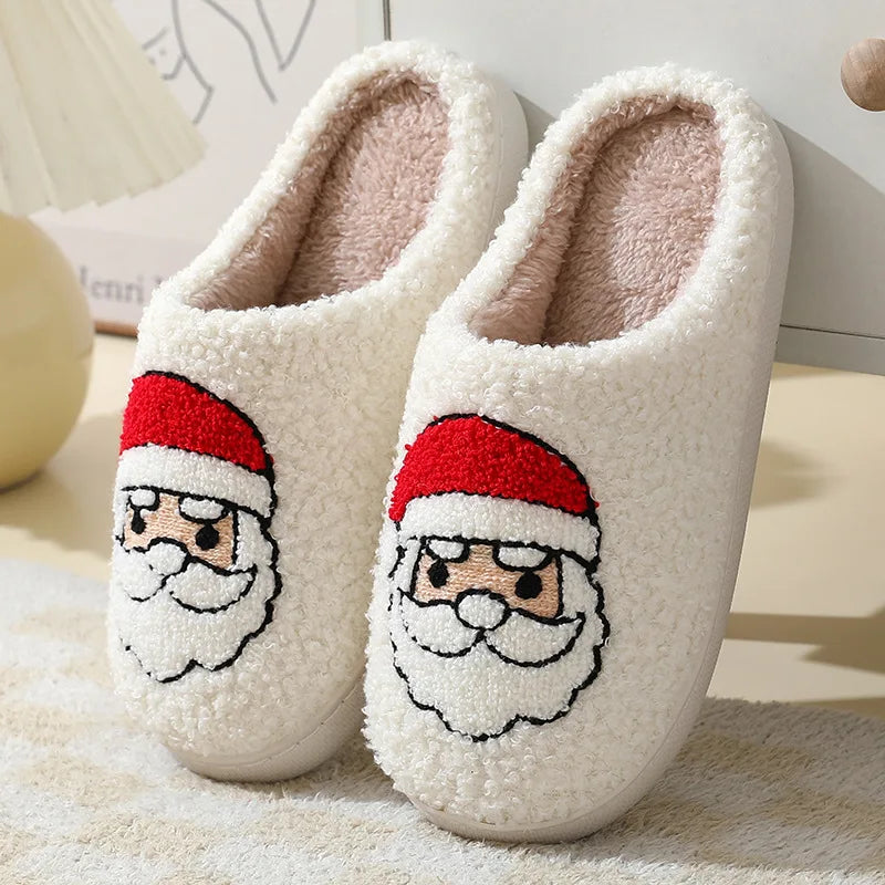 Christmas plush open-back slide slippers