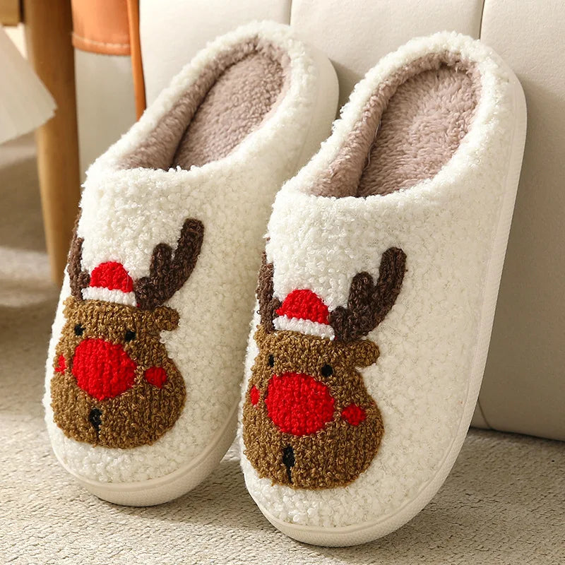 Christmas plush open-back slide slippers