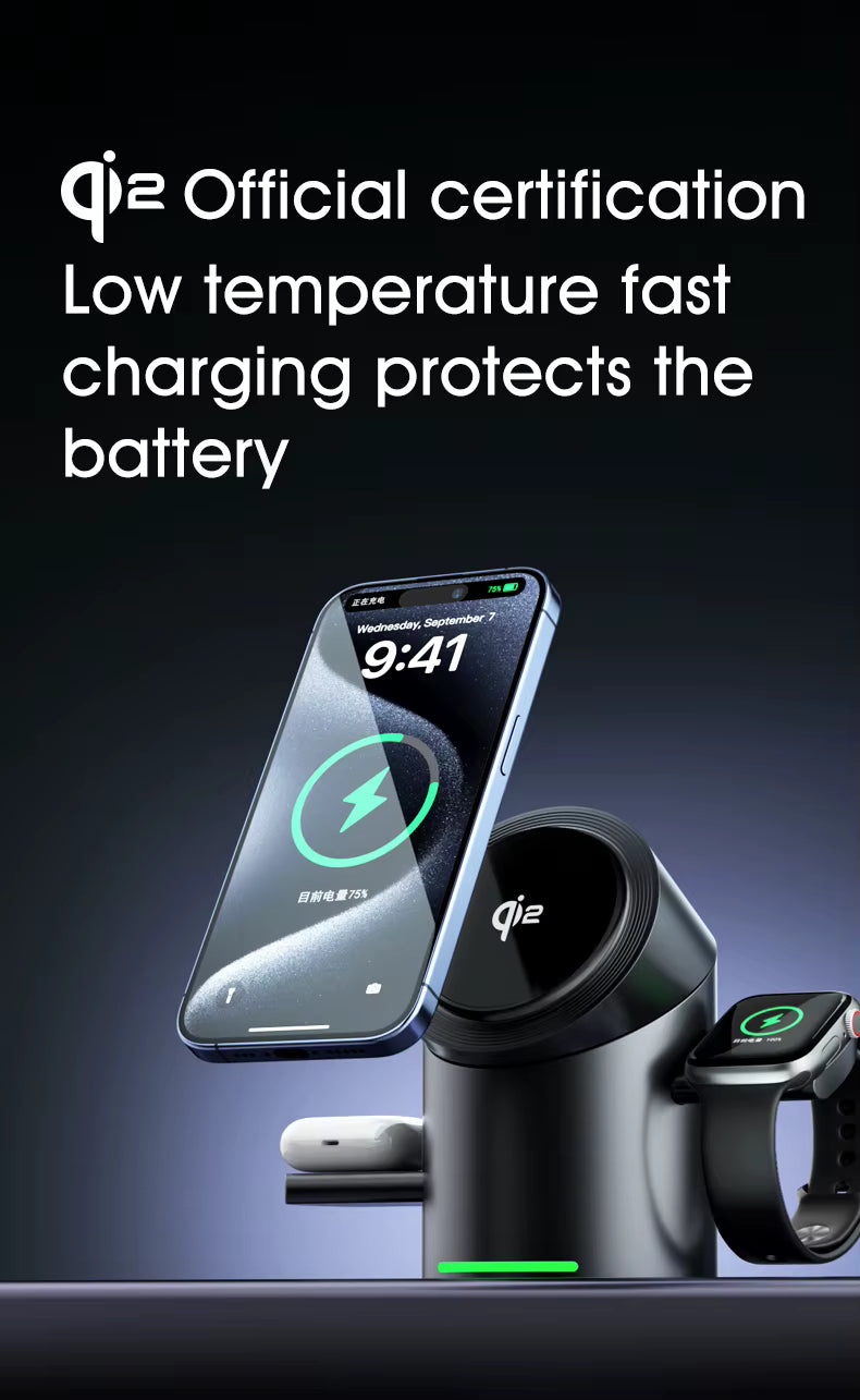 Qi2 Magnetic Wireless Charger Fast Charger 3-in-1